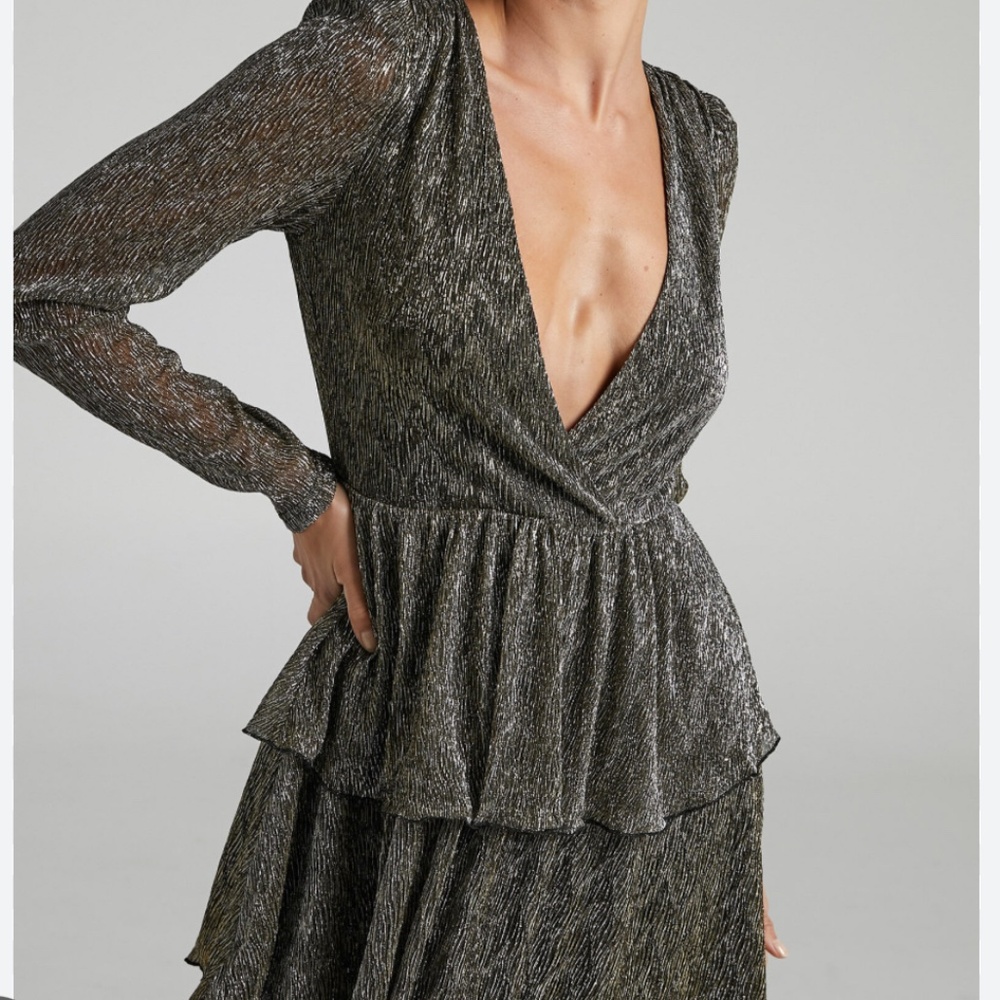 Showpo Gold/Black Tiered Mini Dress Size Medium